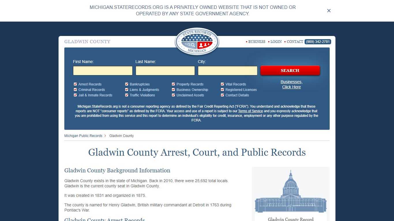 Gladwin County Arrest, Court, and Public Records