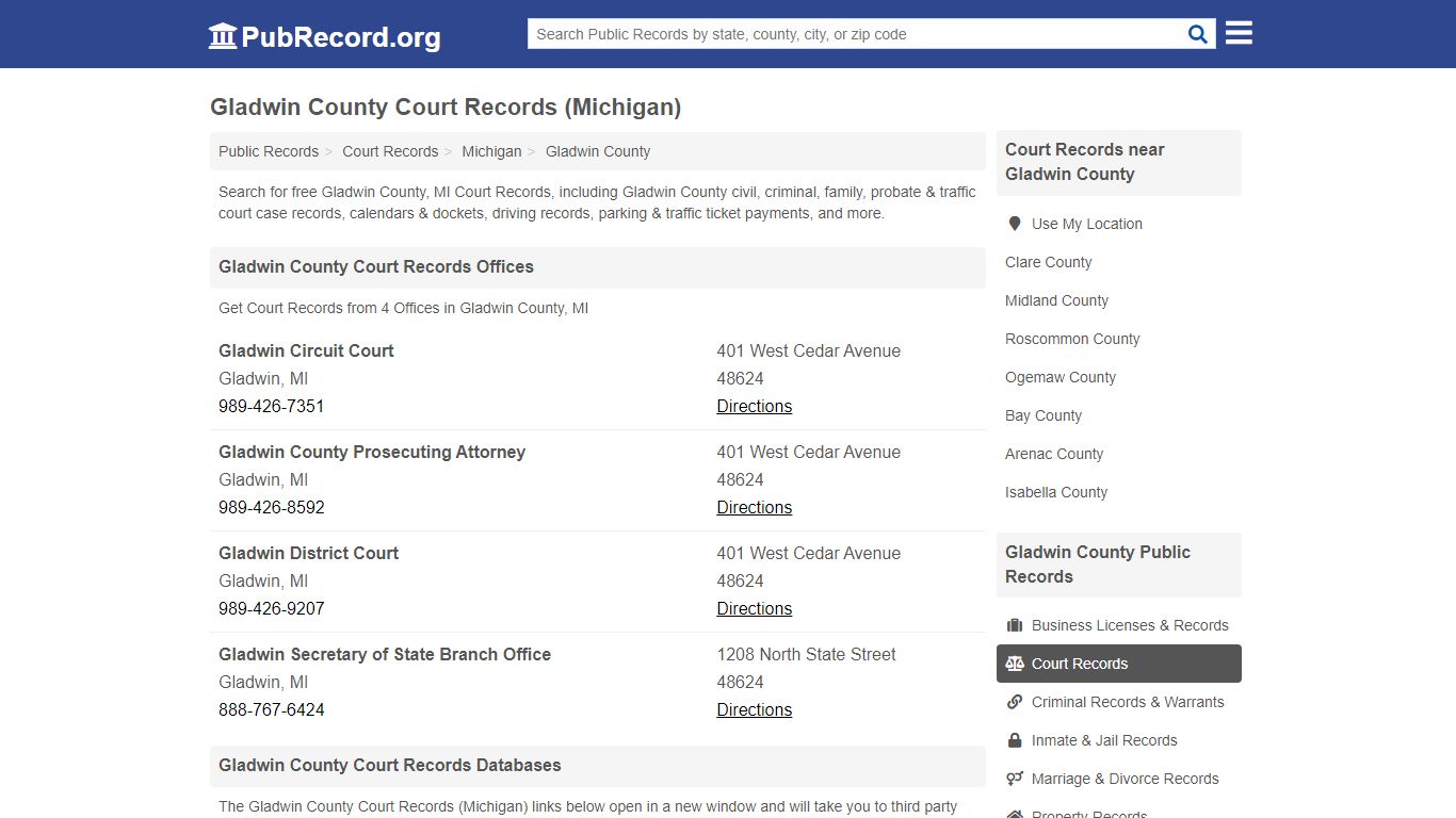 Free Gladwin County Court Records (Michigan Court Records) - PubRecord.org